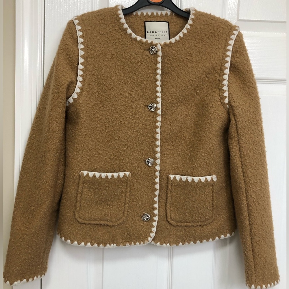 Bagatelle Camel Teddy Jacket with Cream Trim